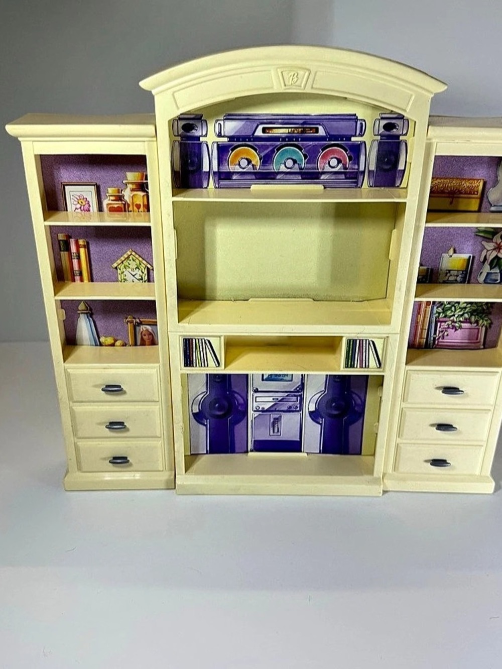 Barbie Entertainment Center Wall Unit Furniture White/Purple 11in Plastic 1pc